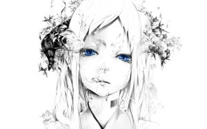 動漫女孩，藍眼睛，花髮，白色背景