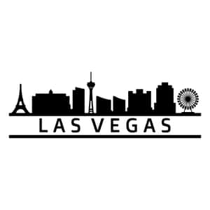 拉斯維加斯天際線的剪影，包括艾菲爾鐵塔複製品、Stratosphere 塔和摩天輪。