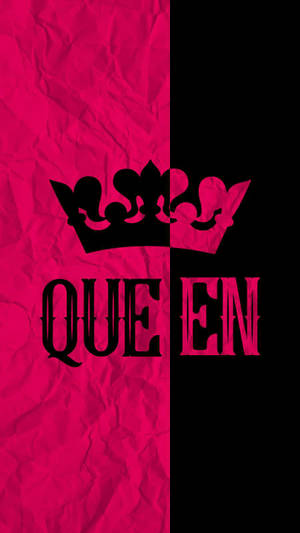 粉紅和黑色分割設計，帶有皇冠和 queen 文字在皺紙紋理上。