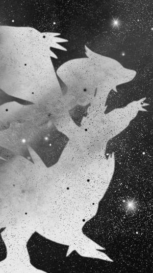 狼剪影在繁星夜空下嚎叫，帶有宇宙塵埃