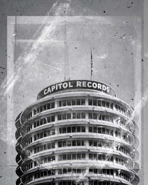 帶有復古菲林顆粒紋理的 Capitol Records 大廈。 — 黑白 壁紙