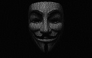 一個由重複的關於Anonymous和Legion的文字在黑色背景上形成的臉孔。 — 淨化面具 壁紙