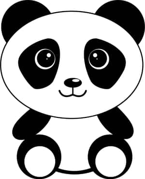 一隻簡單的黑白卡通熊貓，有大眼睛，坐直。 — 卡通 壁紙