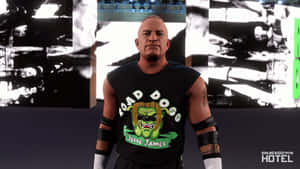 摔角手 Jesse James 身穿黑色無袖襯衫，帶有綠色 Road Dogg 標誌，在摔角場中。 — 摔角 GIF 壁紙