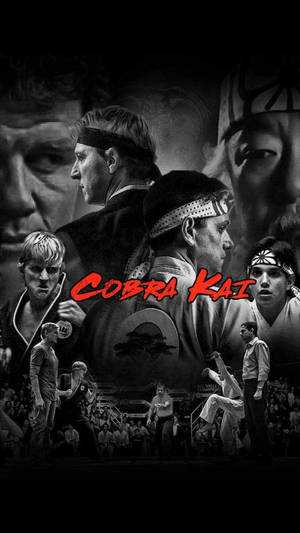 Cobra Kai 武術角色，黑白配紅色標題。