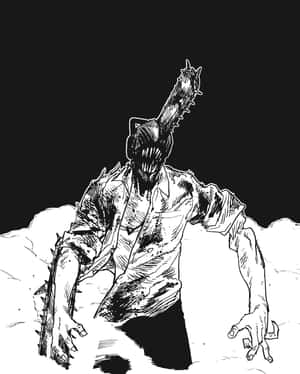 黑白素描中從雪中爬出的電鋸頭怪物。 — 鏈鋸人 壁紙