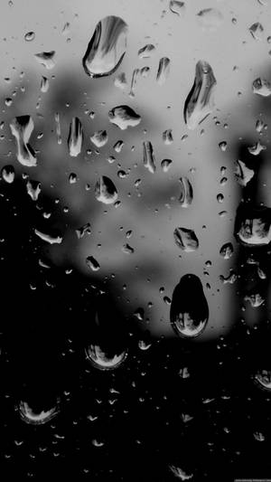 玻璃上的雨滴，黑白背景反射模糊。 — 雨天 壁紙