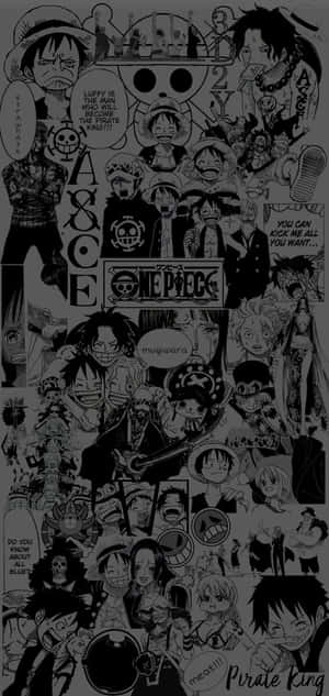 One Piece動畫角色以黑白漫畫拼貼形式呈現，帶有對話氣泡。 — 黑白動漫 壁紙