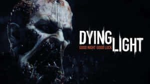 血腥面容的喪屍與黑暗背景上的遊戲標題 Dying Light。 — 黑金 壁紙