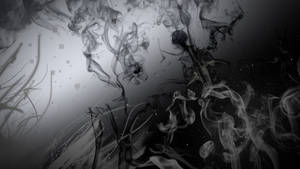 灰階中飄移的抽象煙霧圖案，帶有浮動正方形。