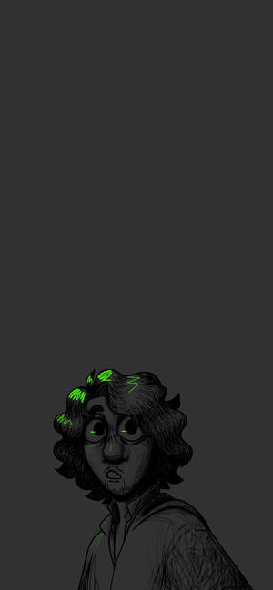 一個在深灰色背景上擁有發光綠色頭髮和眼睛的人物。 — Pixel 8a 壁紙