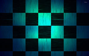 發光的青綠色和深藍色棋盤圖案，帶有木紋紋理。 — 深藍色美學 壁紙