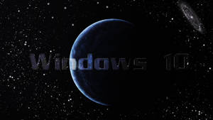 太空中的藍色行星，帶有 Windows 10 文字和遙遠星系