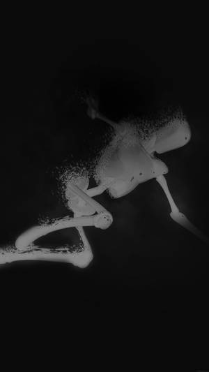 一個骷髏形狀在黑暗虛空中分解成粒子。