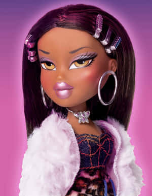 Bratz 公仔穿著毛絨外套和耳環，在粉紅色背景前 — 漸變動畫 壁紙