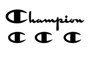 Champion品牌標誌，以黑色手寫文字和三個C符號呈現於白色背景上。