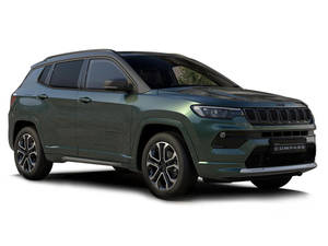 啞光綠色Jeep Compass SUV在乾淨白色背景下的工作室拍攝。