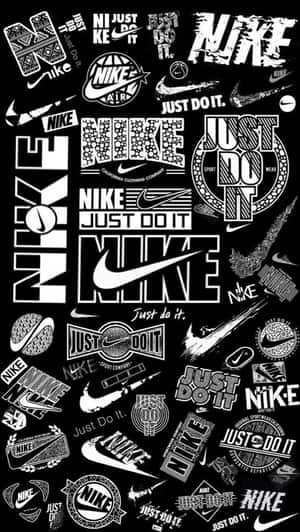 黑白拼貼畫，包含Nike標誌和Just Do It口號，風格各異。