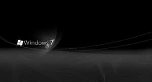 Windows 7 標誌，帶有流動的白色線條，背景為黑色