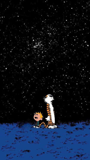 卡爾文和他的老虎仰望星空夜空。