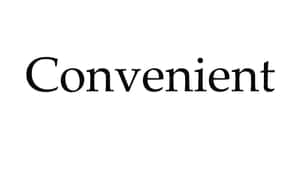 「convenient」呢個詞用黑色襯線字體顯示喺白色背景上。