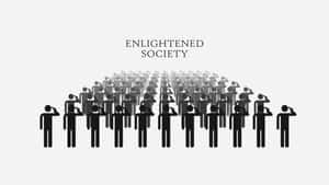 黑色剪影人物在「ENLIGHTENED SOCIETY」字樣下方以彎曲線條致敬。 — 簡單 壁紙
