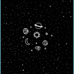 在繁星點點的黑色背景上以白色線條繪製的天體。