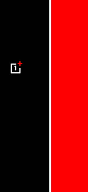 黑色和紅色分割畫面，左側有白色加號圖標。 — OnePlus 壁紙