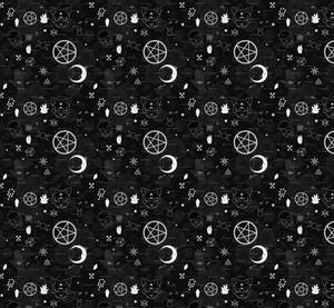 黑色背景上帶有五角星、頭骨和新月白色圖案的深色神秘圖案。 — 黑色美學 壁紙