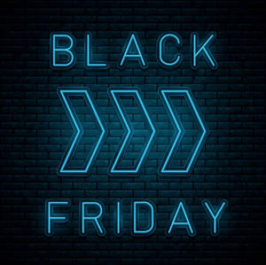 深色磚牆上的藍色霓虹 Black Friday 標誌 — 霓虹藍色美學 壁紙
