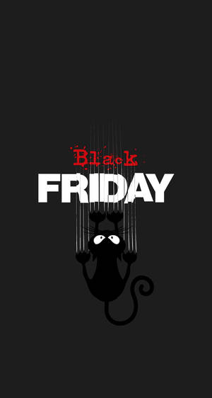 黑色貓從繩子上懸掛，在Black Friday文字上方帶有紅色飛濺。 — 簡單 壁紙