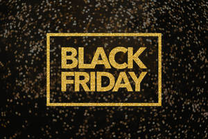 Black Friday 減價公告，帶有金色閃粉文字和閃爍背景。