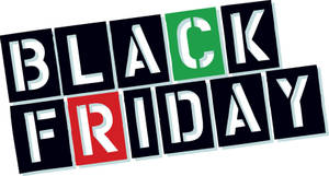 Black Friday 促銷圖形，帶有粗體文字和彩色區塊。