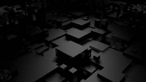 在黑暗中漂浮的灰階抽象3D幾何形狀。
