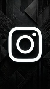 發光的白色Instagram標誌在黑色紋理幾何背景上