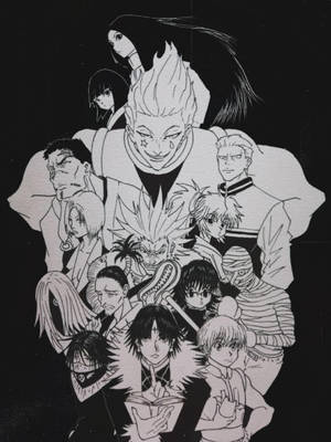 黑白動漫角色插圖，表情豐富，姿勢動感。