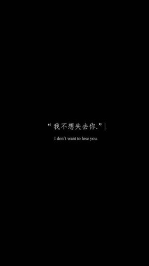 黑色背景，白色文字顯示「I don't want to lose you.」英文和中文。 — 黑色電話 壁紙