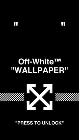 帶有箭頭和按壓解鎖文字的Off-White品牌牆紙。