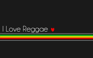 文字顯示 I Love Reggae，並有一個紅色心形，上方有雷鬼色條紋。 — 音樂美學 壁紙