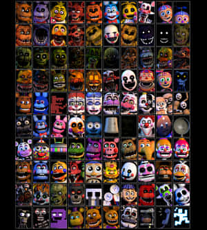 來自《Five Nights at Freddy's》遊戲的恐怖電子動畫角色網格。 — Galaxy Z Flip 8 壁紙