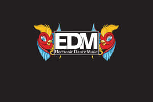 EDM標誌，兩隻彩色鳥類在黑色背景上夾著文字 — MacBook Pro 壁紙