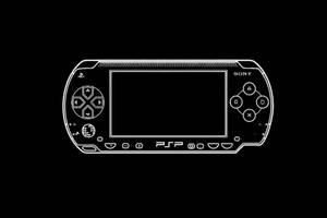 黑色背景上Sony PSP遊戲裝置的白色線條藝術。 — 極簡美學 壁紙