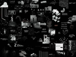 黑白emo美學拼貼，包含文字塗鴉和語錄。 — 黑白 壁紙
