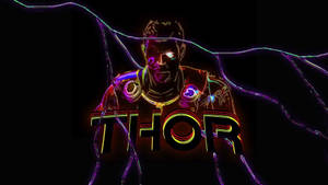 雷神的霓虹輪廓，帶有閃電和發光的 'THOR' 文字，黑色背景。 — 超級英雄 壁紙