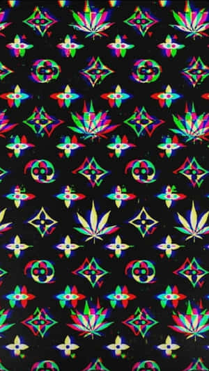 黑色背景上帶有彩色大麻和幾何形狀的迷幻壁紙。 — 太空美學 GIF 壁紙