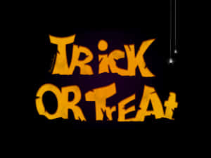 黑色背景上帶有從線懸掛蜘蛛嘅橙色 'Trick or Treat' 文字。 — 省電 壁紙