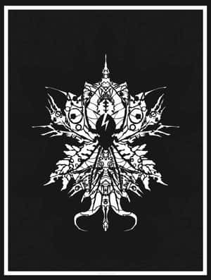 帶有閃電和眼睛圖案的黑白華麗對稱徽章。 — 音樂美學 壁紙