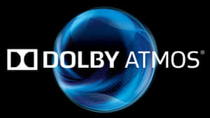 黑色背景上帶有發光藍色球體的Dolby Atmos標誌 — 湖景 壁紙