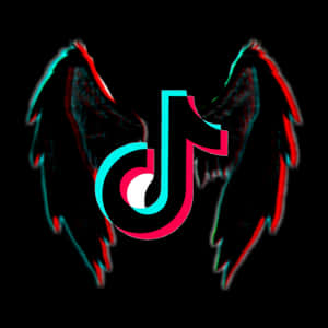 TikTok 標誌，帶有發光的紅色和青色翅膀，黑色背景
