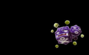 兩個紫色卡通生物，發光的眼睛和綠色球體，漂浮在黑暗中。 — 遊戲 壁紙